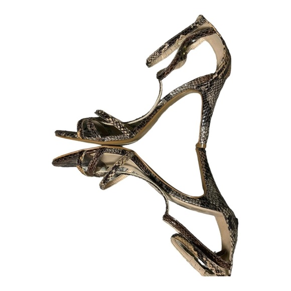 NEW NY & C Beige & Brown Strappy Stiletto Sandals Size 8 Faux Snakeskin Heels - Picture 10 of 11